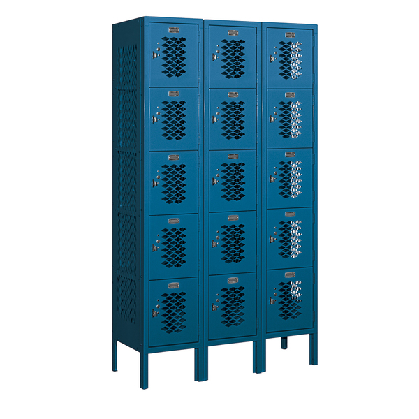 Salsbury Industries 5 Tier Box Vented Locker, 36"Wx66"Hx12"D, 15 Door, Blue, Unassembled 75352BL-U